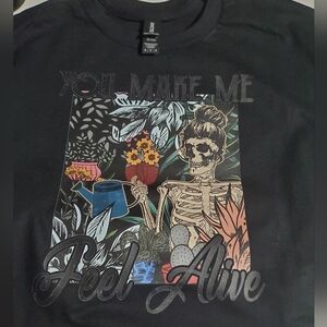 Gildan Black Tee with Vibrant Skeleton Design